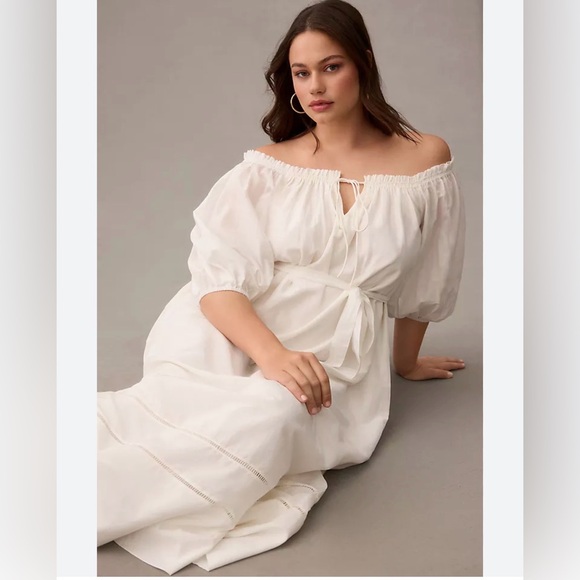 By Anthropologie White Off-The-Shoulder Peasant Dress - Picture 4 of 15